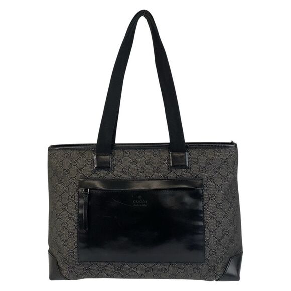 Gucci Black GG Canvas Leather Tote Bag